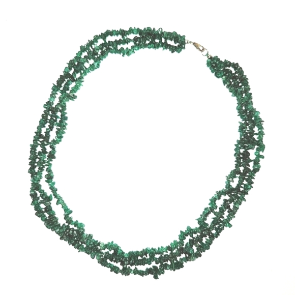 NEW Green Aventurine Chips 3 Strand Necklace Platinum over Sterling Clasp 20in - Picture 1 of 8
